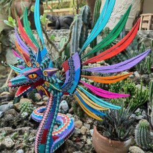 Hand Carved Winged Snake Alebrije Statue Vibrant Mexican Folk Art