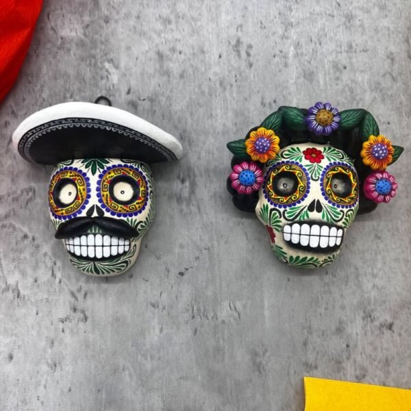 2 Sugar skull, Day of the Dead ornaments, skull as Mexican decoration, human skull sculpture, altar of the dead, 3.54 ”high x 3.54” long
