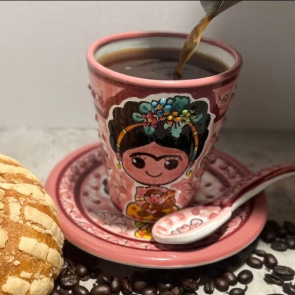 Cappuccino Cup,Frida Set Mexican Coffee Mug, Puebla Talavera Pottery, Ceramic Thermos, Handmade Lead-Free Includes Lid, Custom Available