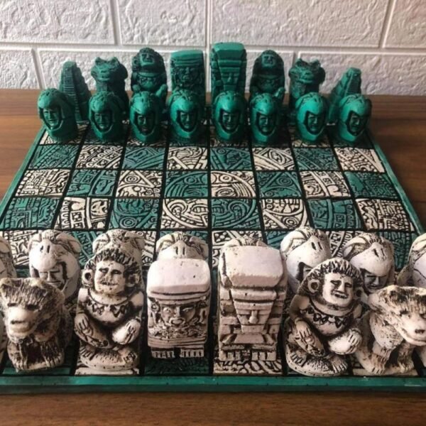 Chess set 12.59” x 12.59”, Resin Chess set in green and white, Chess set handmade, Soviet chess set, Mexican chess