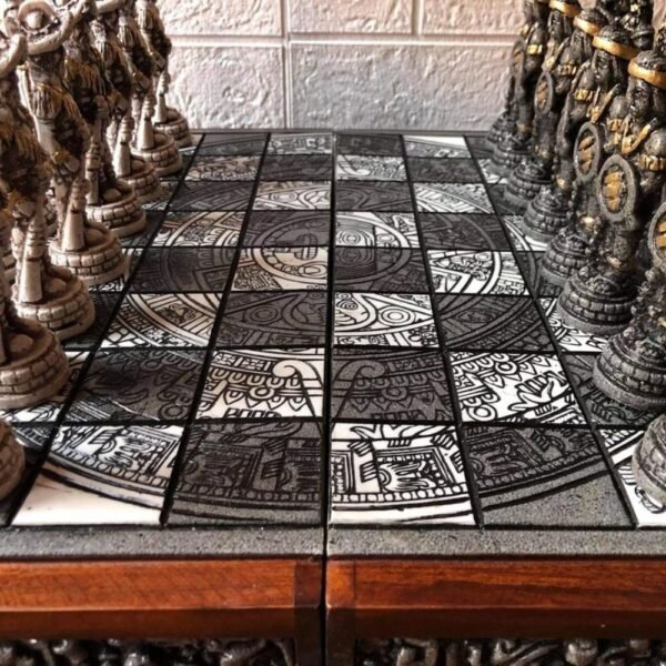 Chess set 16.53” x 16.53”, Resin Chess set in gray and white, Mexican chess, Chess set handmade, Wooden chess, Doubles as a book
