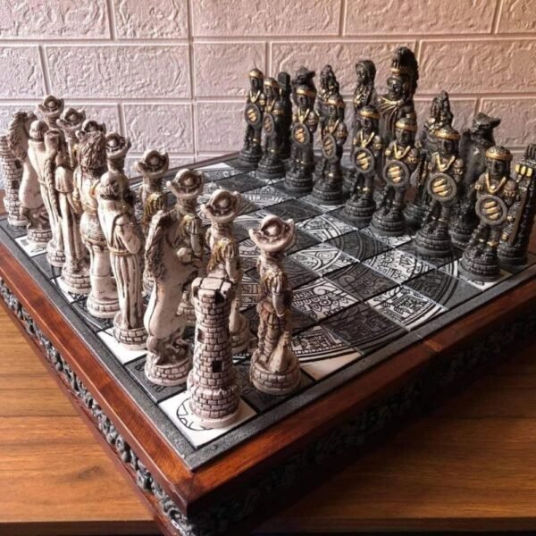 Chess set 16.53” x 16.53”, Resin Chess set in gray and white, Mexican chess, Chess set handmade, Wooden chess, Doubles as a book