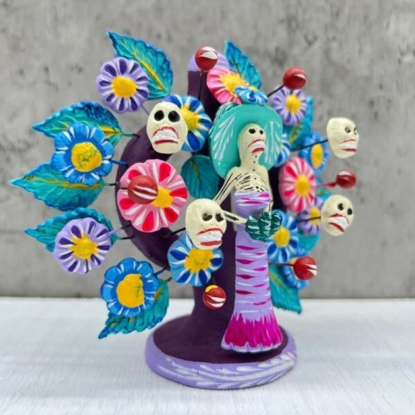 Frida Kahlo Sugar Skull Candle Holder, Tree of life, Candelabra, Arbol de la vida, Mexican Pottery, Mexican Candelabra 13.77” High