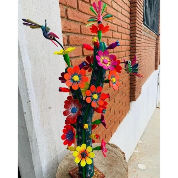 Hummingbird Statue Cactus Biznaga Alebrije Sculpture, Wooden Mexican Decoration Figure, Made Of Wood And Carved By Hand ASK FOR CUSTOMIZE