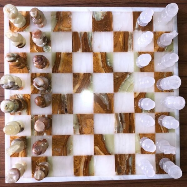 LARGE Chess set 13.77” x 13.77”, Marble Chess set in white and tarta, Stone Chess Set, Chess set handmade