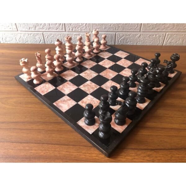 LARGE Chess set 13.77” x 13.77”, Marble Chess set in black and pink, Stone Chess Set, Chess set handmade