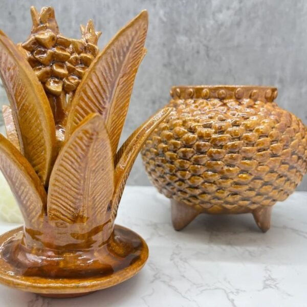 Mexican pottery, Pineapple decor, Mexican decoration, Pineapple sculpture, Glazed clay pineapple, Pottery from Michoacan