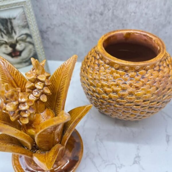 Mexican pottery, Pineapple decor, Mexican decoration, Pineapple sculpture, Glazed clay pineapple, Pottery from Michoacan
