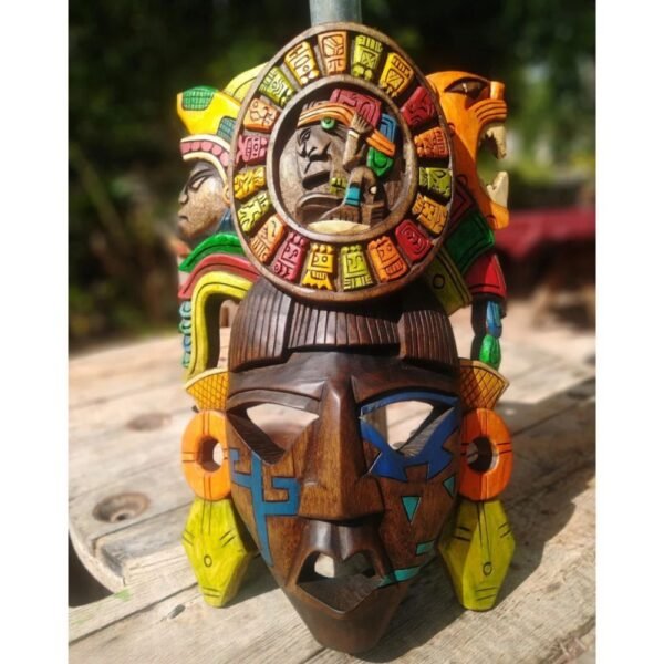 Prehispanic Wooden mask, Mayan culture, Mexican wall art, Hand carved