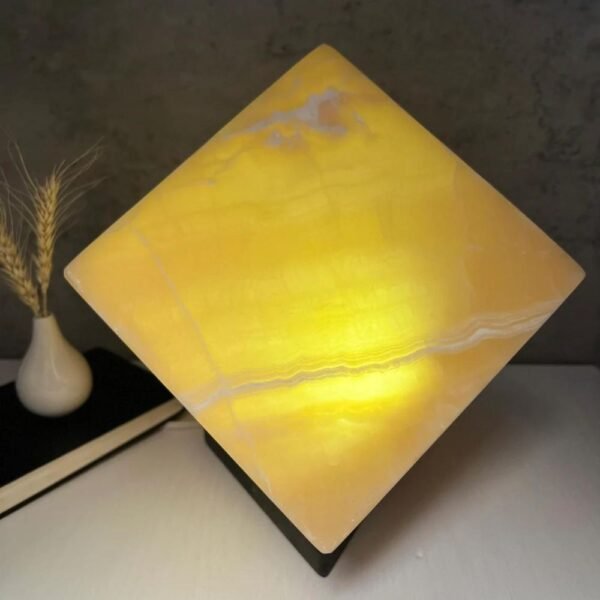 Table lamp crystal, Stone lamp, Onyx decor, Yellow table lamp, Cube lamp