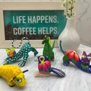 5 Mini Alebrijes Well Detailed Figurines Mexican Folk Art Alebrije Sculptures, Wooden Statues, Made Of Wood And Carved By Hand