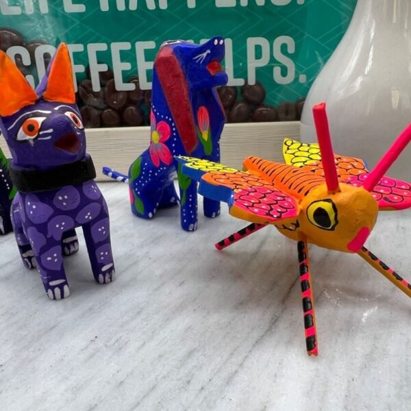 5 Mini Alebrijes Well Detailed Figurines Mexican Folk Art Alebrije Sculptures, Wooden Statues, Made Of Wood And Carved By Hand