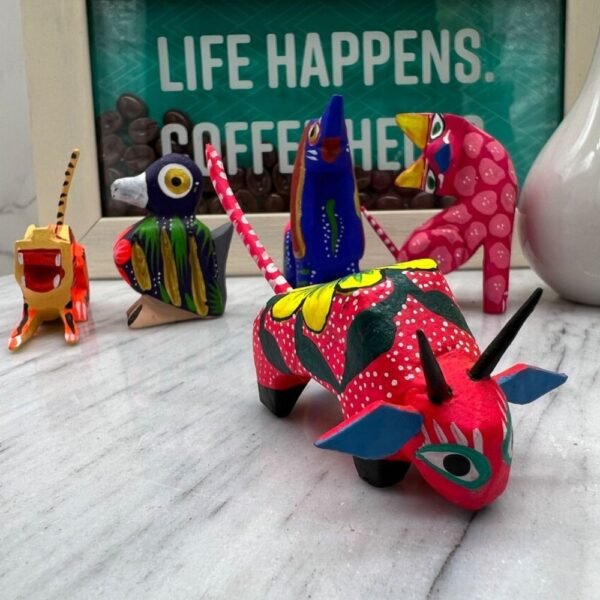 5 Mini Alebrijes Well Detailed Figurines Mexican Folk Art Alebrije Sculptures, Wooden Statues, Made Of Wood And Carved By Hand