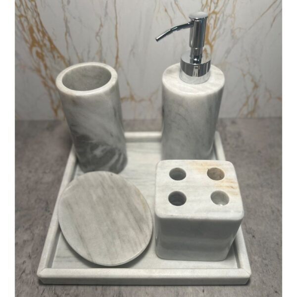 Bathroom decor, Soap dispenser, Bathroom accessories, Stone soap dispenser, Liquid soap holder, 5 piece gray set