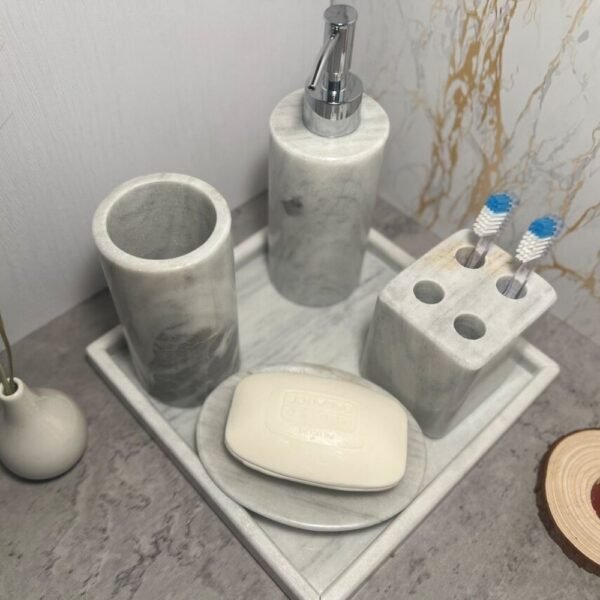 Bathroom decor, Soap dispenser, Bathroom accessories, Stone soap dispenser, Liquid soap holder, 5 piece gray set