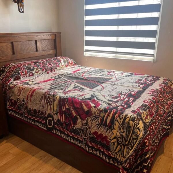 Bed Cover Throw Quilt Aztec Archers Chichén Itzá Mexican Handmade. Soft, Colorful And Warm Blanket For Winter