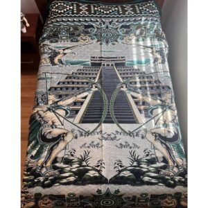 Bed Cover Throw Quilt Aztec Archers Chichén Itzá Mexican Handmade. Soft, Colorful And Warm Blanket For Winter