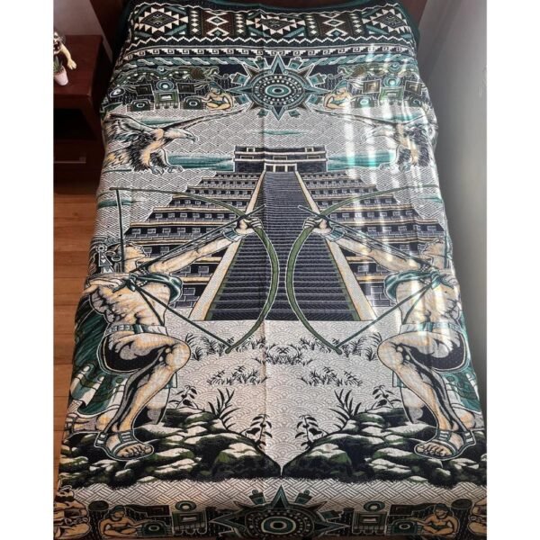 Bed Cover Throw Quilt Aztec Archers Chichén Itzá Mexican Handmade. Soft, Colorful And Warm Blanket For Winter