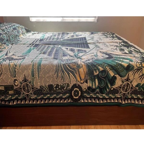 Bed Cover Throw Quilt Aztec Archers Chichén Itzá Mexican Handmade. Soft, Colorful And Warm Blanket For Winter