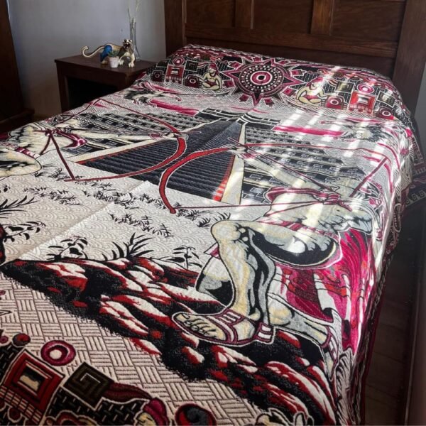 Bed Cover Throw Quilt Aztec Archers Chichén Itzá Mexican Handmade. Soft, Colorful And Warm Blanket For Winter