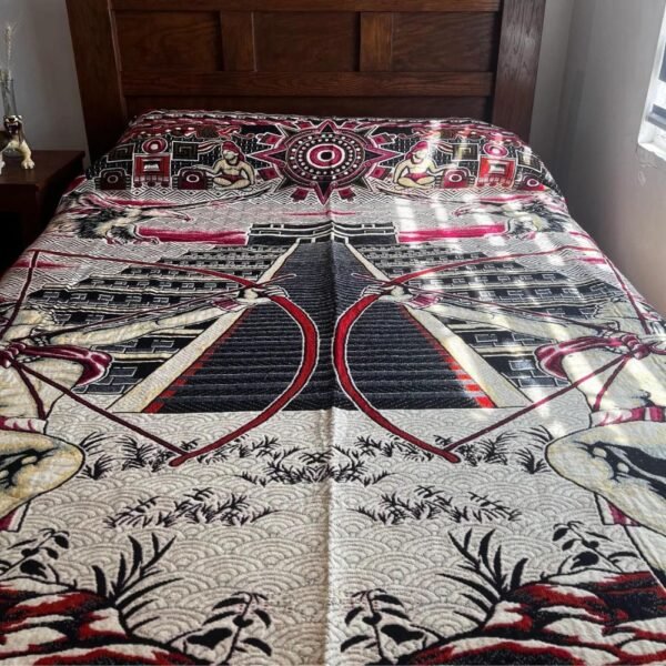 Bed Cover Throw Quilt Aztec Archers Chichén Itzá Mexican Handmade. Soft, Colorful And Warm Blanket For Winter