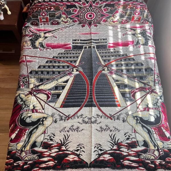 Bed Cover Throw Quilt Aztec Archers Chichén Itzá Mexican Handmade. Soft, Colorful And Warm Blanket For Winter