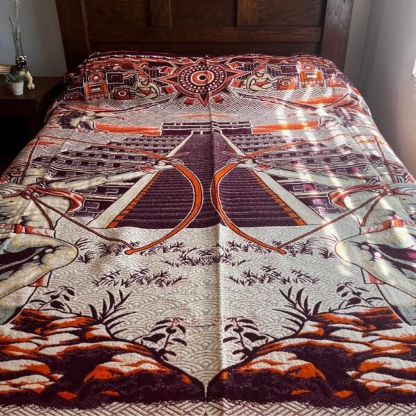 Bed Cover Throw Quilt Aztec Archers Chichén Itzá Mexican Handmade. Soft, Colorful And Warm Blanket For Winter