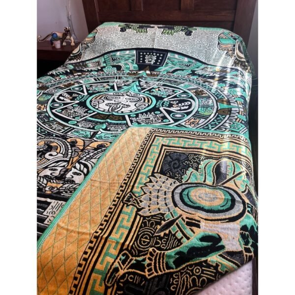 Bed Cover Throw Quilt Aztec Maya Calendar Mexican Style Handmade. Soft, Colorful And Warm Blanket For Winter