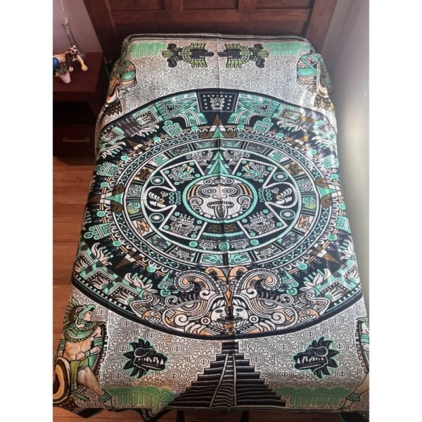 Bed Cover Throw Quilt Aztec Maya Calendar Mexican Style Handmade. Soft, Colorful And Warm Blanket For Winter