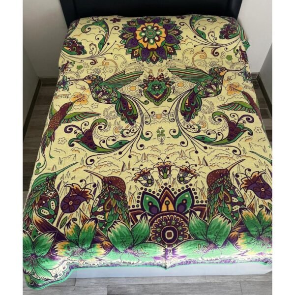 Bed Cover Throw Quilt Hummingbird Floral Mexican Style Handmade. Soft, Colorful And Warm Blanket For Winter