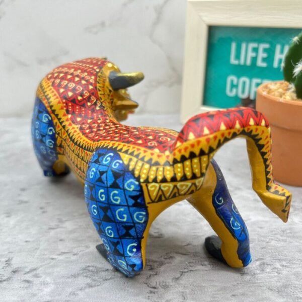 Bull Figurine Mexican Folk Art Alebrije Statue, Wooden Bull As Mexican Decoration Art, Made Of Wood And Carved By Hand