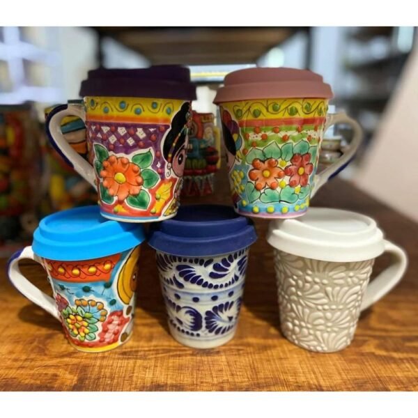 Cappuccino Cup, Frida Mexican Coffee Mug, Puebla Talavera Pottery, Ceramic Thermos, Handmade Lead-Free Includes Lid, Custom Available