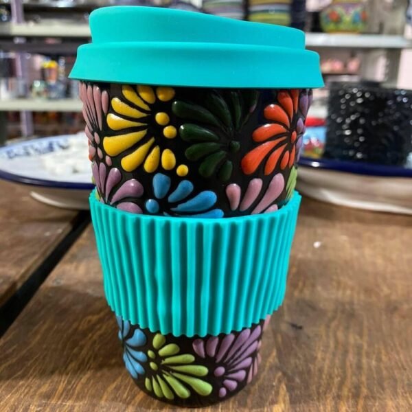 Cappuccino Cup, Mexican Coffee Mug, Puebla Talavera Pottery, Ceramic Thermos, Handmade Lead-Free Includes Lid, Custom Available