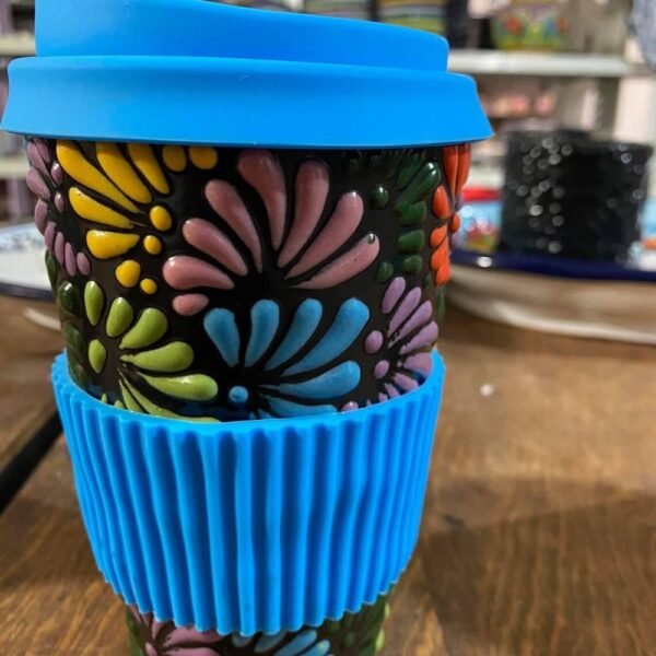 Cappuccino Cup, Mexican Coffee Mug, Puebla Talavera Pottery, Ceramic Thermos, Handmade Lead-Free Includes Lid, Custom Available