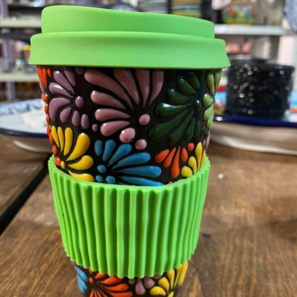 Cappuccino Cup, Mexican Coffee Mug, Puebla Talavera Pottery, Ceramic Thermos, Handmade Lead-Free Includes Lid, Custom Available