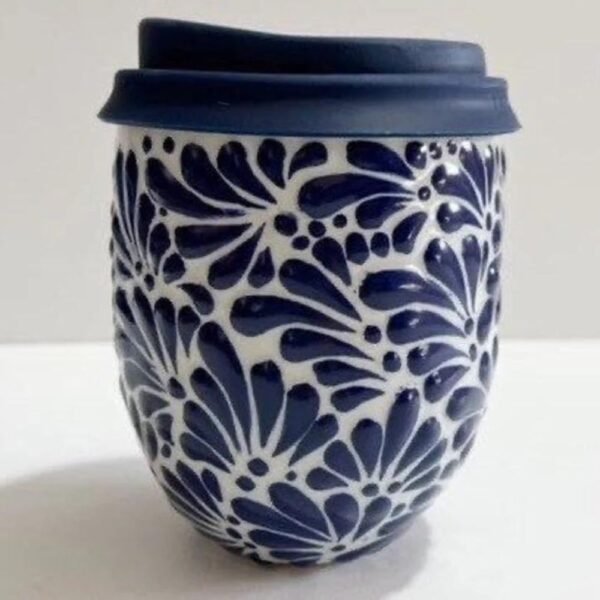 Cappuccino Cup, Mexican Coffee Mug, Puebla Talavera Pottery, Ceramic Thermos, Handmade Lead-Free Includes Lid, Custom Available