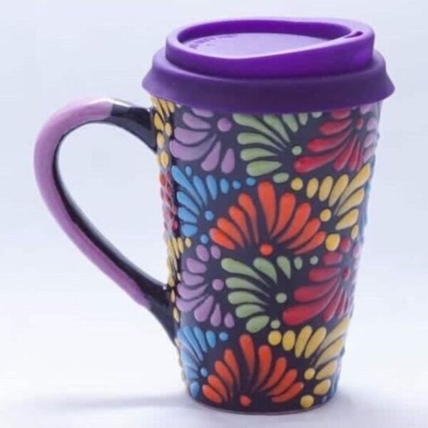 Cappuccino Cup, Mexican Coffee Mug, Puebla Talavera Pottery, Ceramic Thermos, Handmade Lead-Free Includes Lid, Custom Available