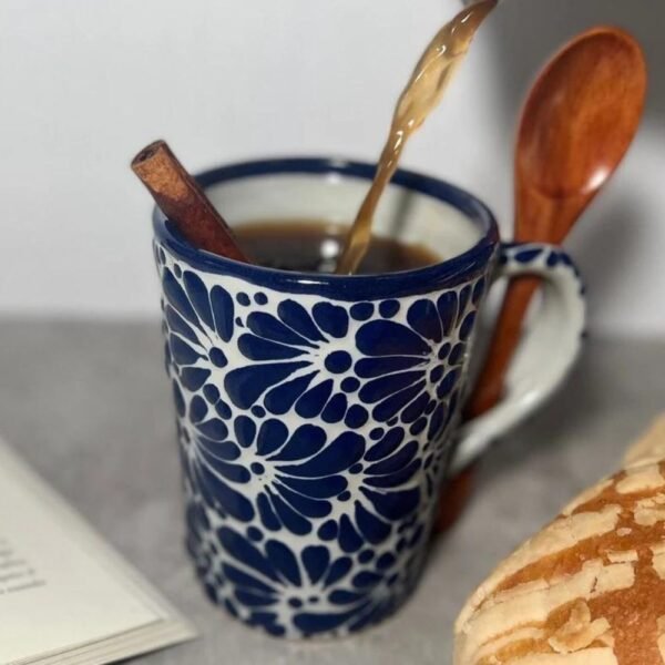 Cappuccino Cup, Wooden Spoon Mexican Coffee Mug, Puebla Talavera Pottery, Ceramic Thermos, Handmade Lead-Free Includes Lid, Custom Available