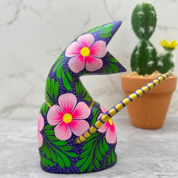 Cat Statue Mexican Folk Art Alebrije Sculpture, Wooden As Mexican Decoration Figurine, Made Of Wood And Carved By Hand
