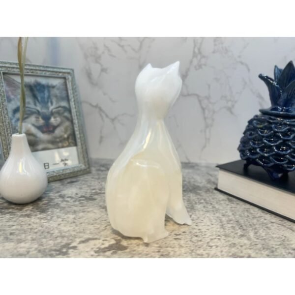 Cat statue, Cat figurine, Stone cat sculpture, Cat carving, White cat figurine, Carved stone animal