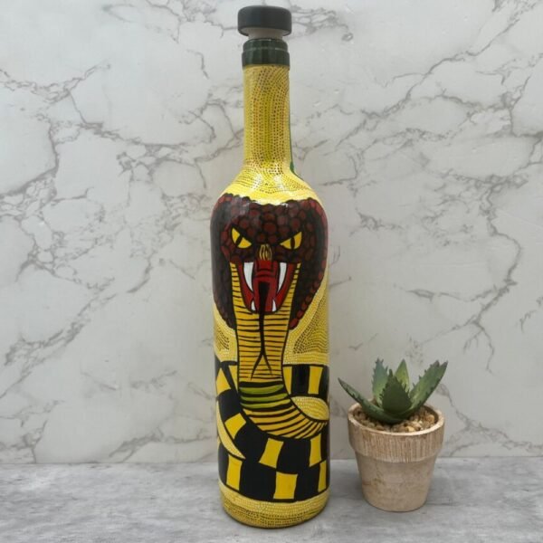 Cobra Snake Bottle Flower Alebrije technique, Glass Mexican Decor Bottle, Tequila or Mezcal empty bottle Hand