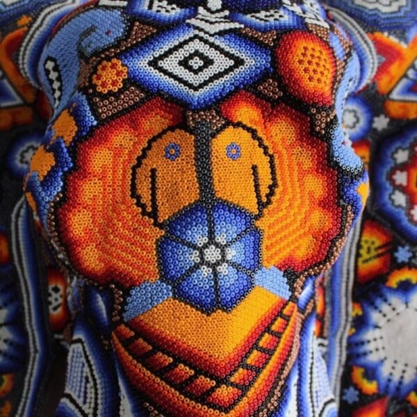 Elephant Statue Huichol Sculpture Of Mexican Folk Art, Wixarika As A Mexican Decorative Figure , Made Of Resin And Beads