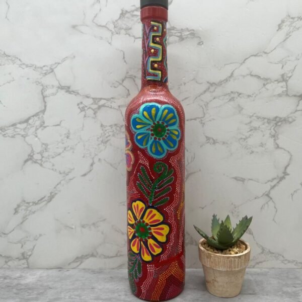 Flower Bottle Alebrije technique, Glass Mexican Decor Bottle, Tequila or Mezcal empty bottle Hand