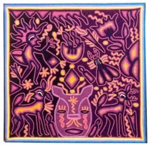 Huichol Yarn Painting - Mexican Wall Art - Wixarika Culture - Abstract Design, 16 X 16