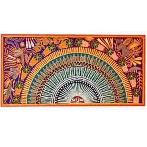 Huichol yarn painting, Mexican wall art, Wixarika culture, Abstract painting, 47.24” x 23.62”
