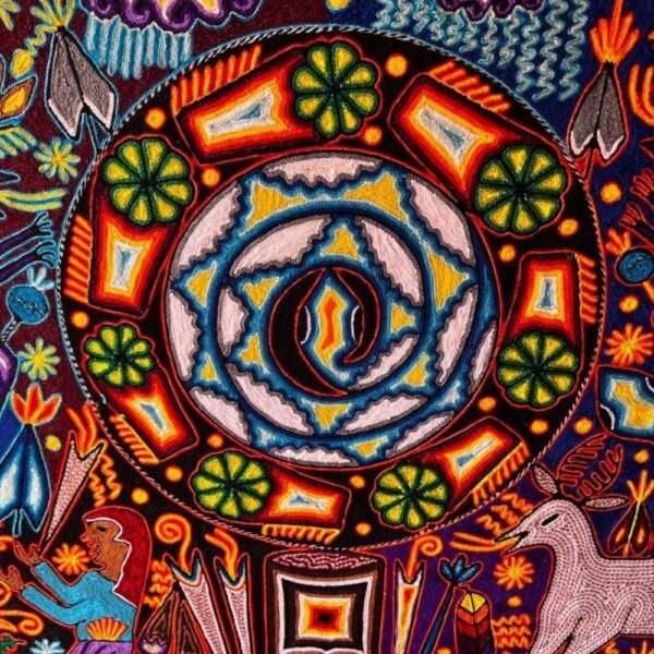 Huichol yarn painting, Mexican wall art, Wixarika culture, Abstract painting, 47.24” x 23.62”