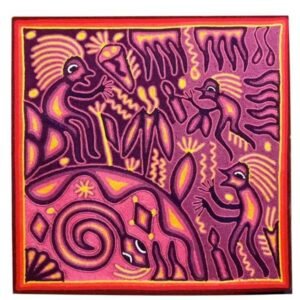 Huichol yarn painting, Mexican wall art, Wixarika culture, Abstract painting, 16" X 16"