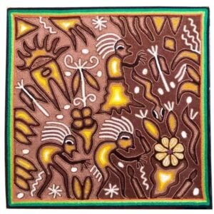Huichol Yarn Painting - Mexican Wall Art - Wixarika Culture - Abstract Design, 16" X 16
