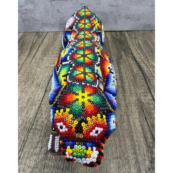 Jaguar Statue Huichol Sculpture Of Mexican Folk Art, Panther Wixarika As A Mexican Decorative Figure , Made Of Resin And Beads