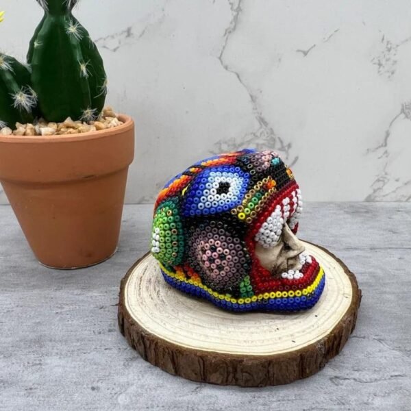 Jaguar Warrior Statue Huichol Sculpture Of Mexican Folk Art, Panther Wixarika As A Mexican Decorative Figure , Made Of Resin And Beads